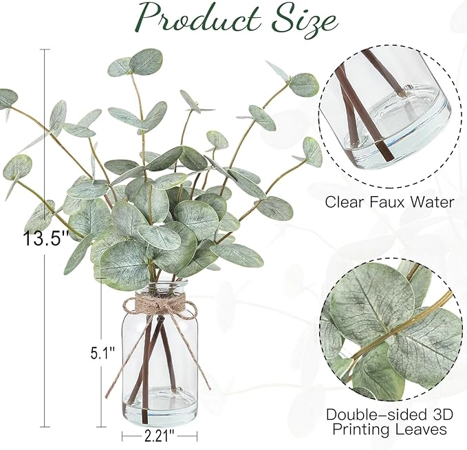 Artificial Eucalyptus Plant in Glass Vase - Image 2