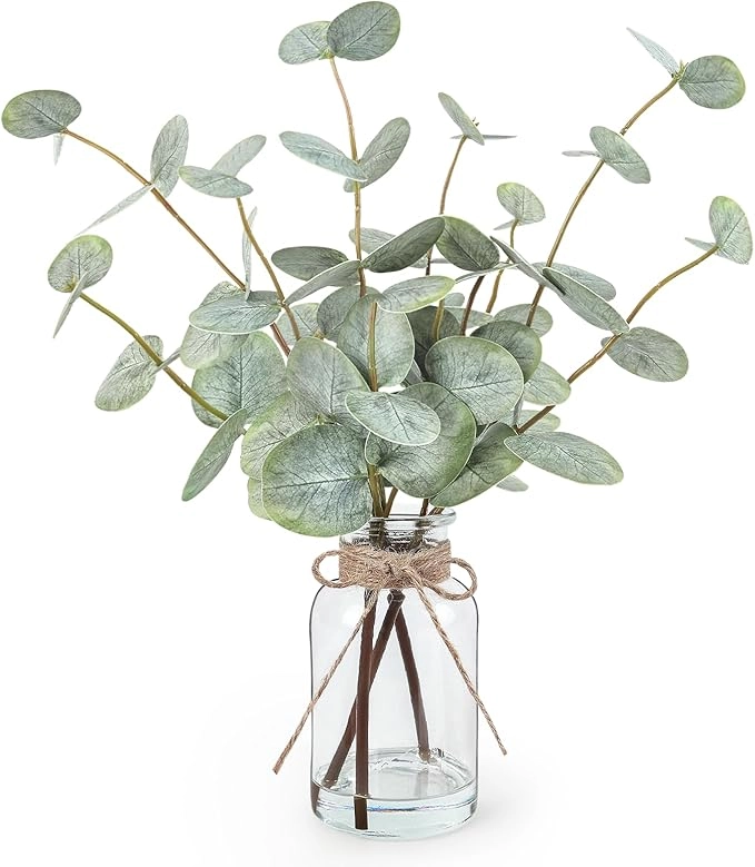 Artificial Eucalyptus Plant in Glass Vase