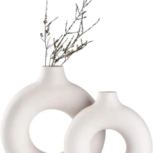 White Ceramic Donut Vase Set of 2